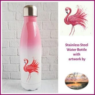 Water Bottle with Flamingo artwork