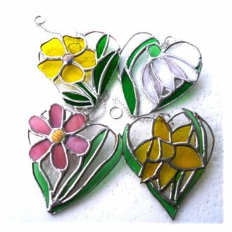 flower heart stained glass suncatcher daisy snowdrop primrose daffodil