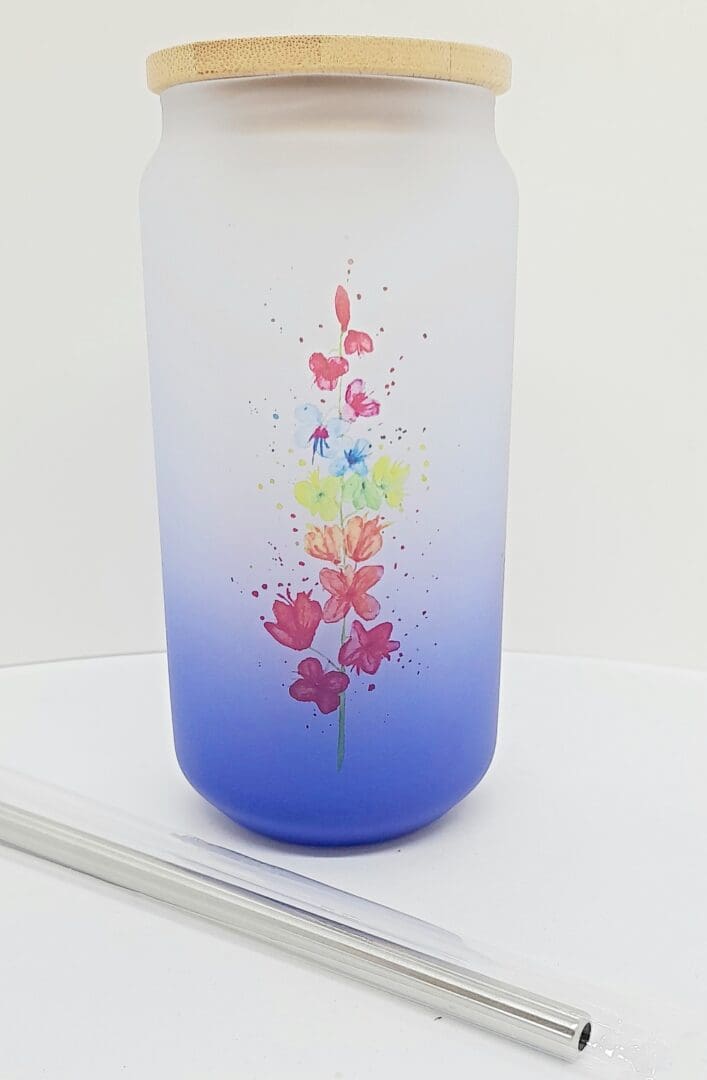 Dark Blue Frosted Glass with Summer Vibes artwork