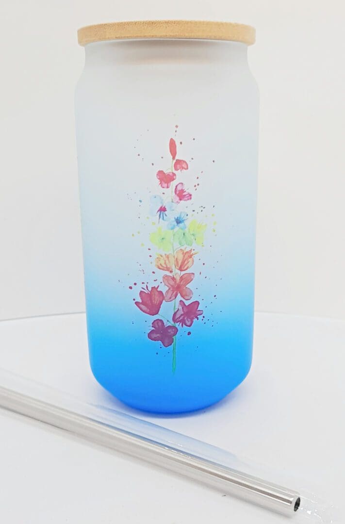 Light Blue Frosted Glass with Summer Vibes artwork