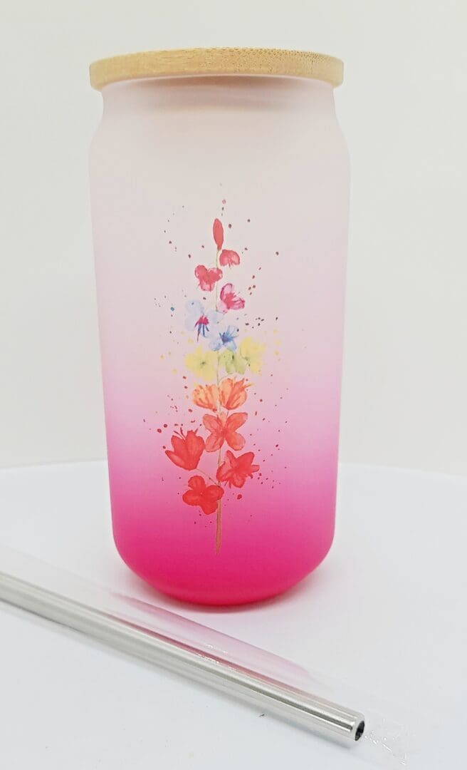 Purple / Hot Pink Frosted Glass with Summer Vibes artwork