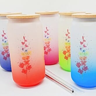 5 x colours of Summer Frosted Glass Tumblers featuring Summer Vibes artwork