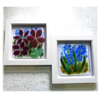 fused glass box framed flower picture