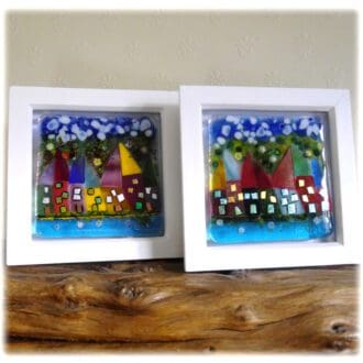Wonky cottage fused glass picture framed dichroic