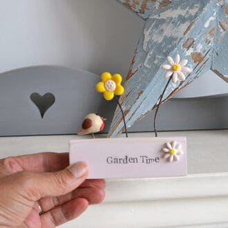 'Garden Time' wood and clay flower gift for gardeners