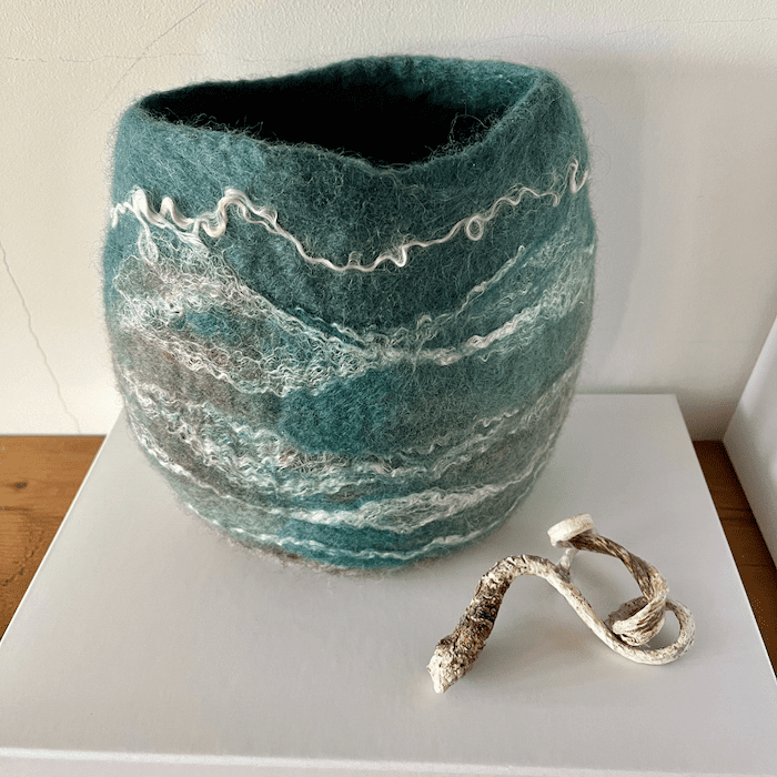 Handmade Felt Vase in Shades of the Sea