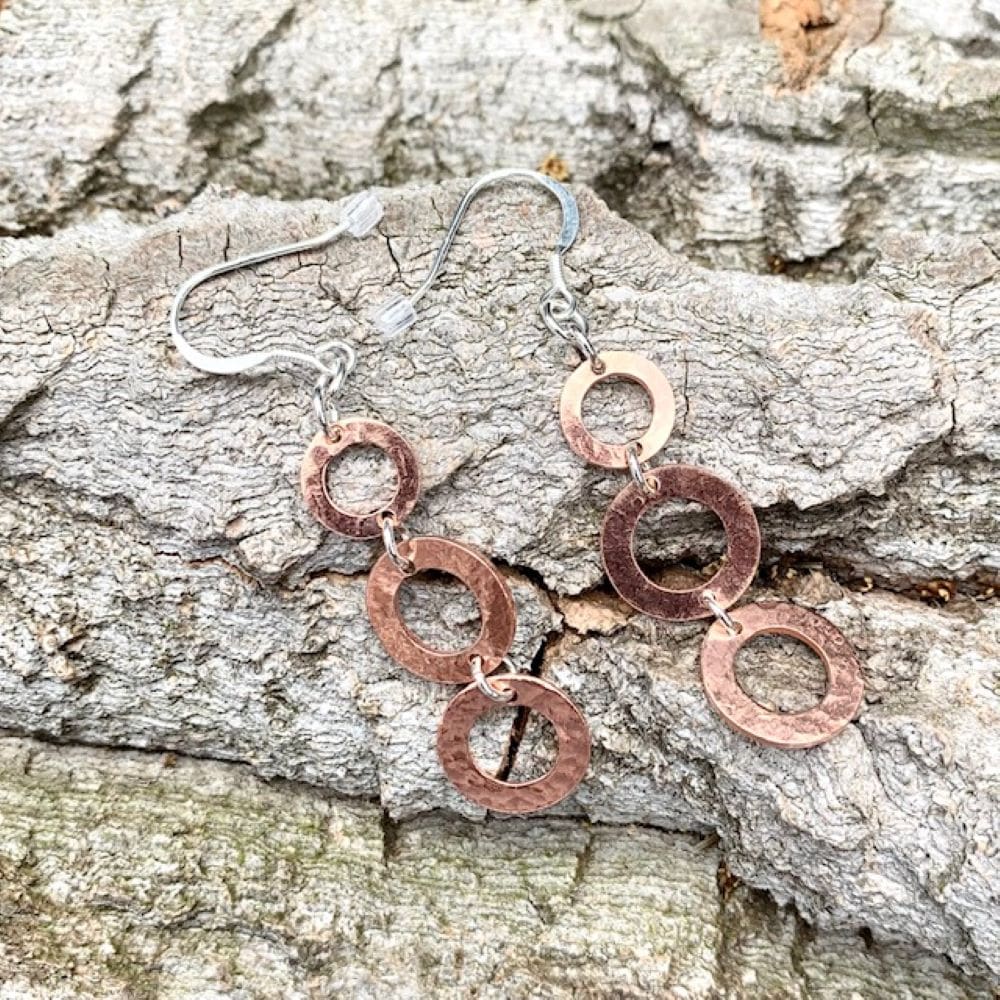 Hammered Copper Hoop Drop Earrings