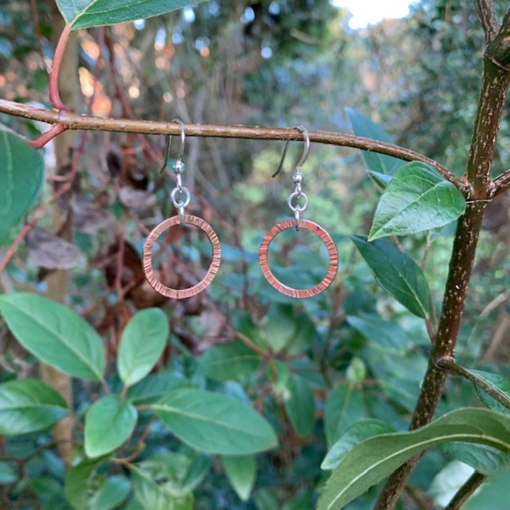 Hammered copper hoop earrings