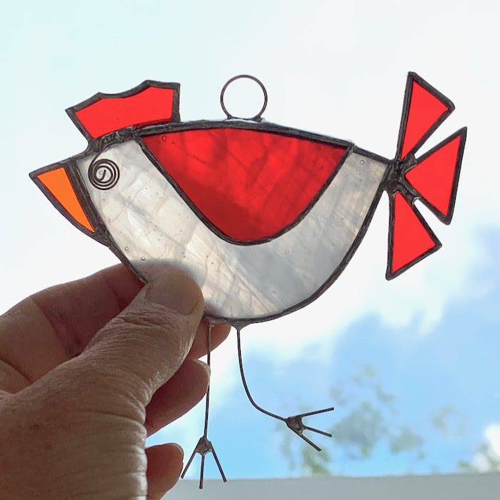 Stained glass hen suncatcher red