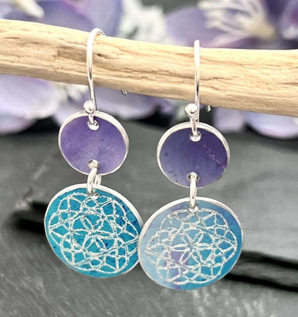 Engraved and hand painted aluminium Earrings
