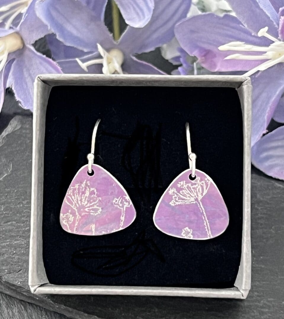 lilac engraved botanical earrings