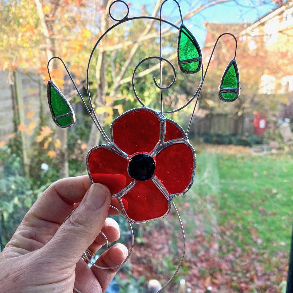 Stained glass poppy suncatcher