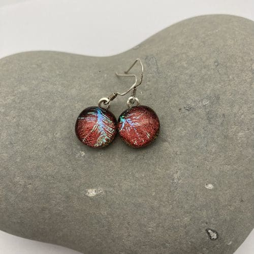 Red with feather pattern dangly earrings