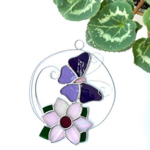 Stained Glass Butterfly and Flower Ring Suncatcher