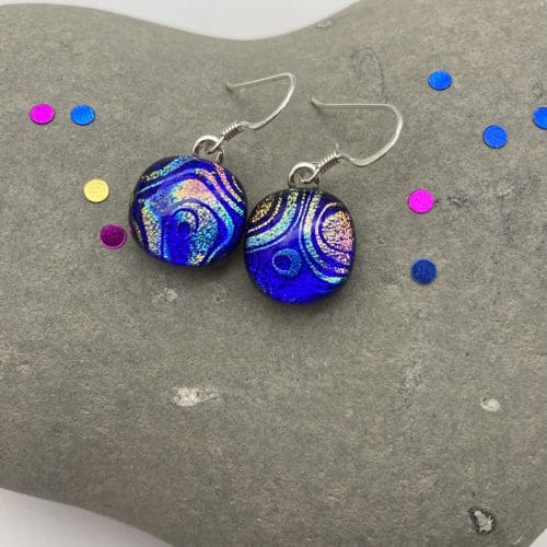 Blue rainbow swirl dangly earrings