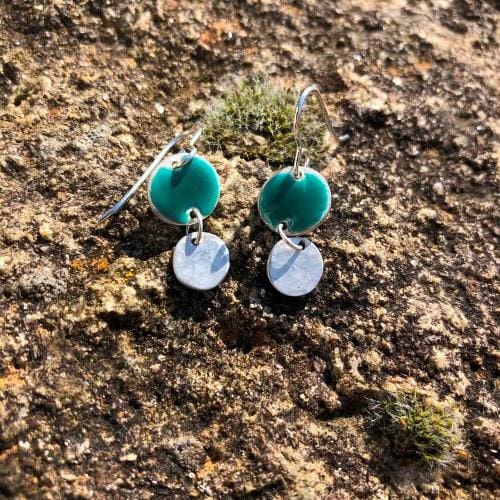 Recycled Silver Turquoise Enamelled Pebble Drop Earrings