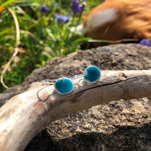 Silver Enamel Turquoise Pool Drop earrings