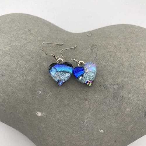 Pale blue heart dangly earrings