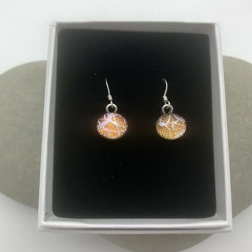 Copper with silver swirl pattern dangly earrings