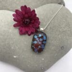 Red with turquoise science pattern dichroic glass necklace