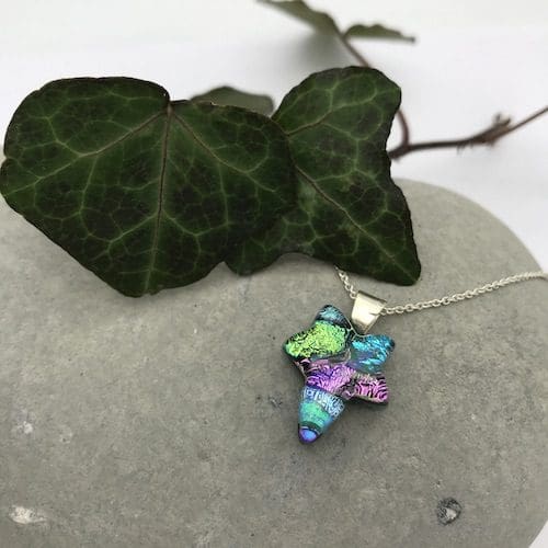 Turquoise / green and purple ivy leaf necklace