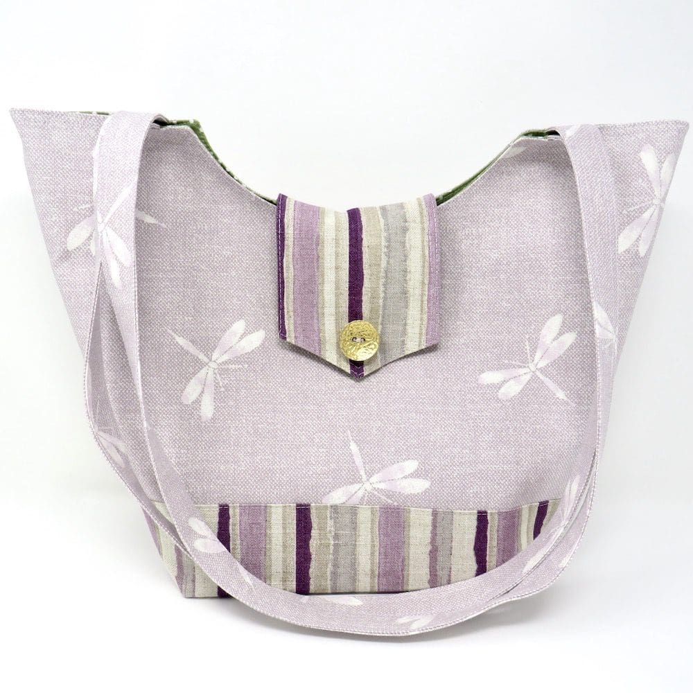 Handmade tote in a lilac dragonfly fabric