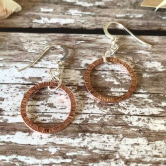 Line Hammered Copper Circle Earrings