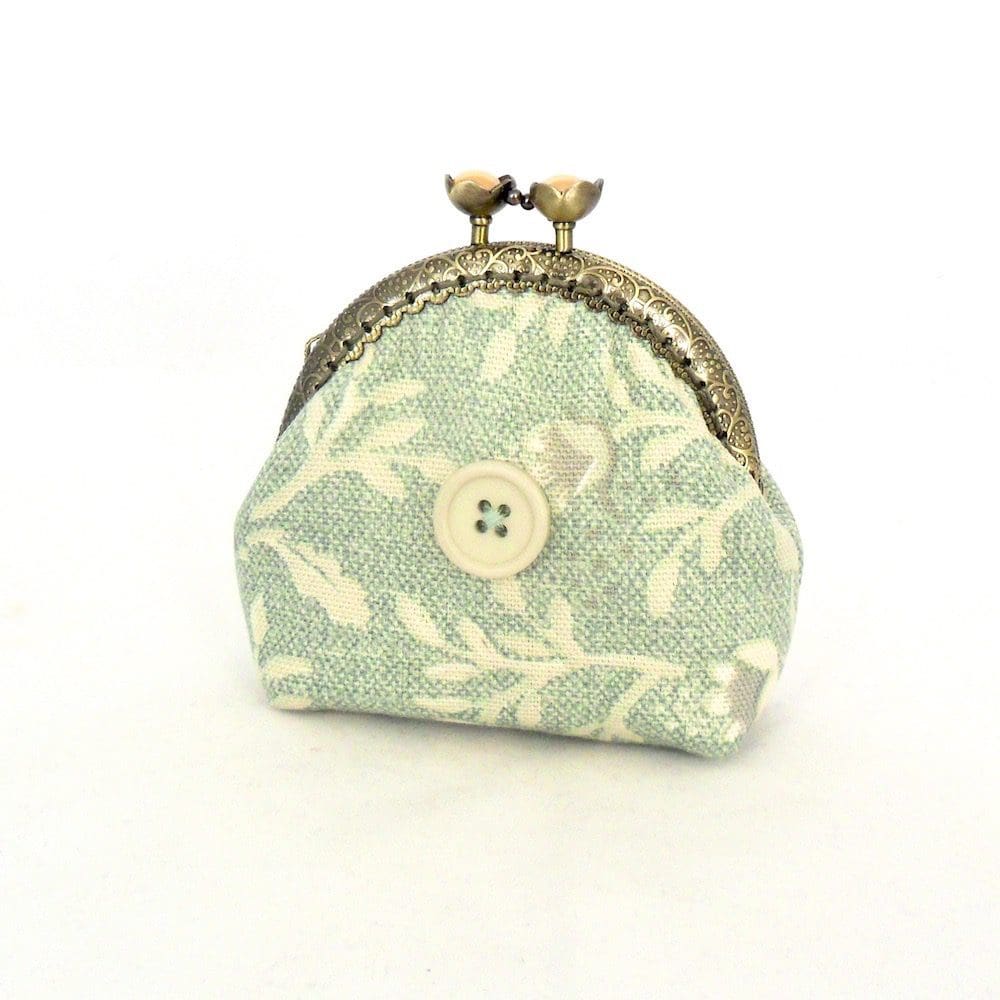 Handmade mint green coin purse with button detail