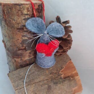 Handmade felt Mouse with a red heart