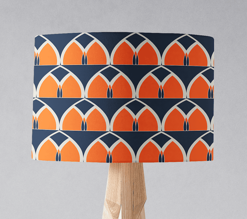 Navy Blue and Orange Geometric Arches Lampshade