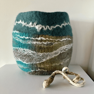 A Handmade Felt Vase in Ocean colours