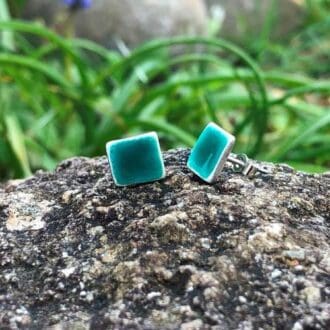 Round-Silver-Turquoise-Blue-Green-Stud-Earrings