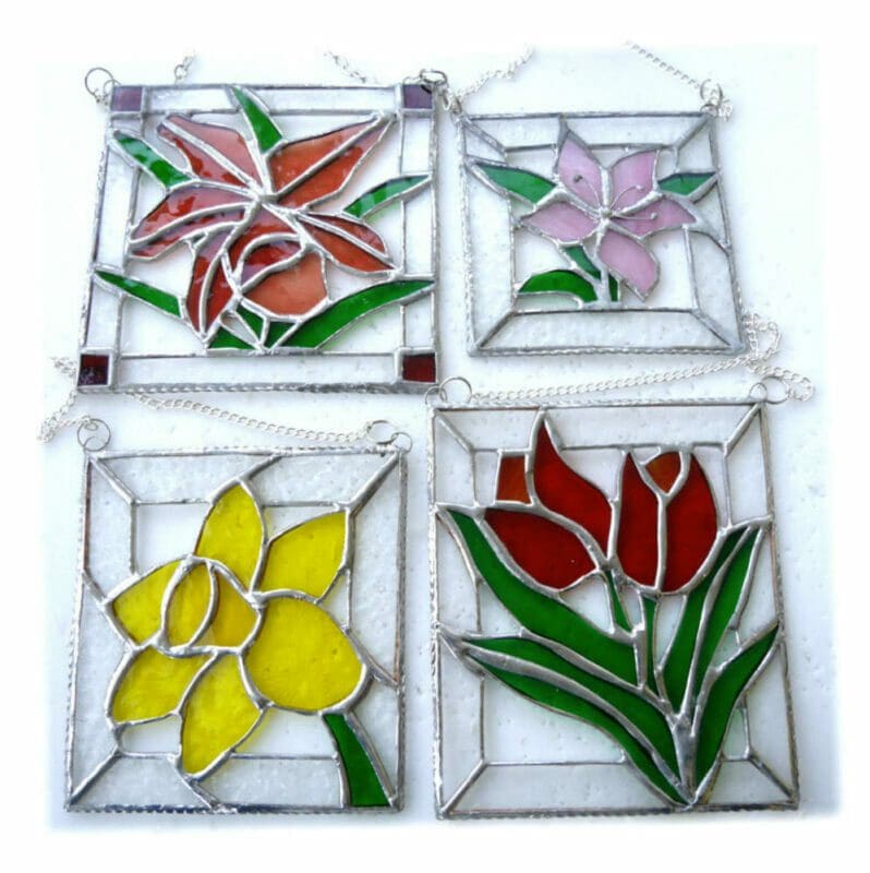 lily orchid daffodil tulip stained glass flower suncatcher