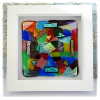 fused glass box framed abstract rainbow picture dichroic