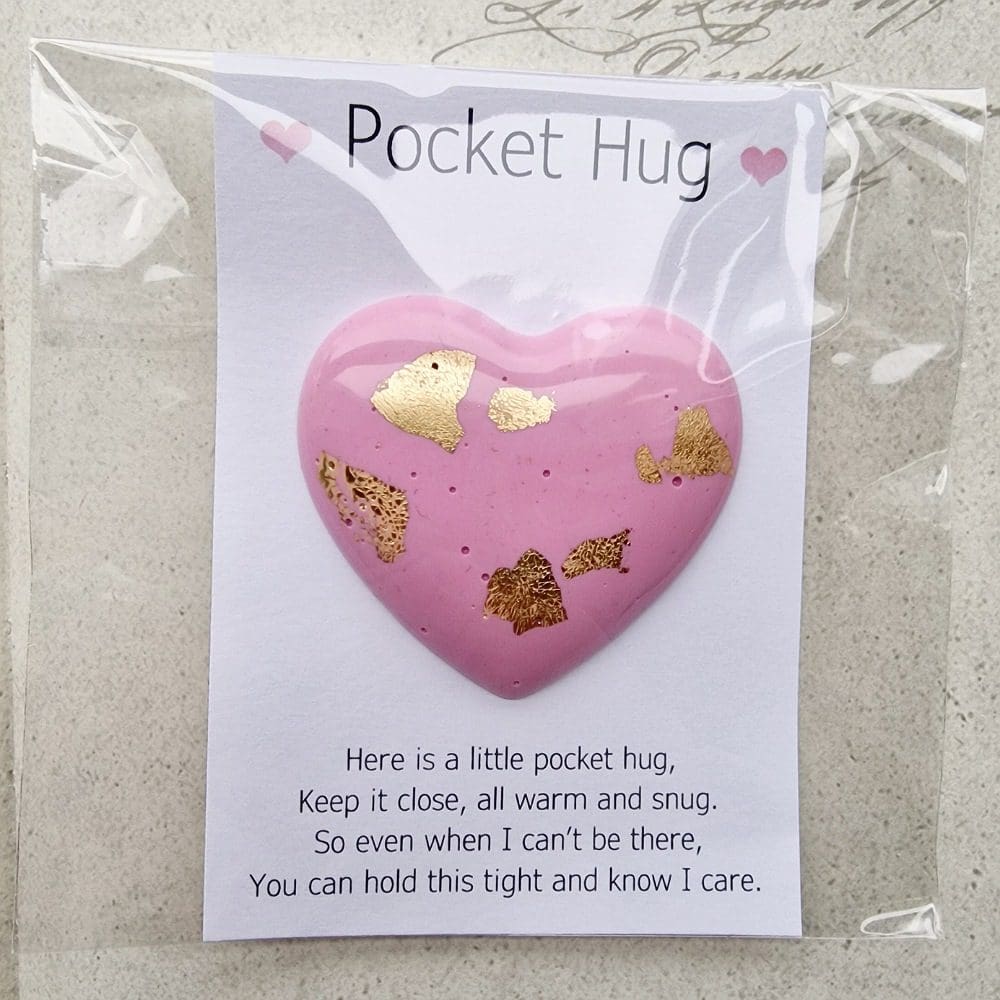 Pocket hug - heart - resin - pink - gold