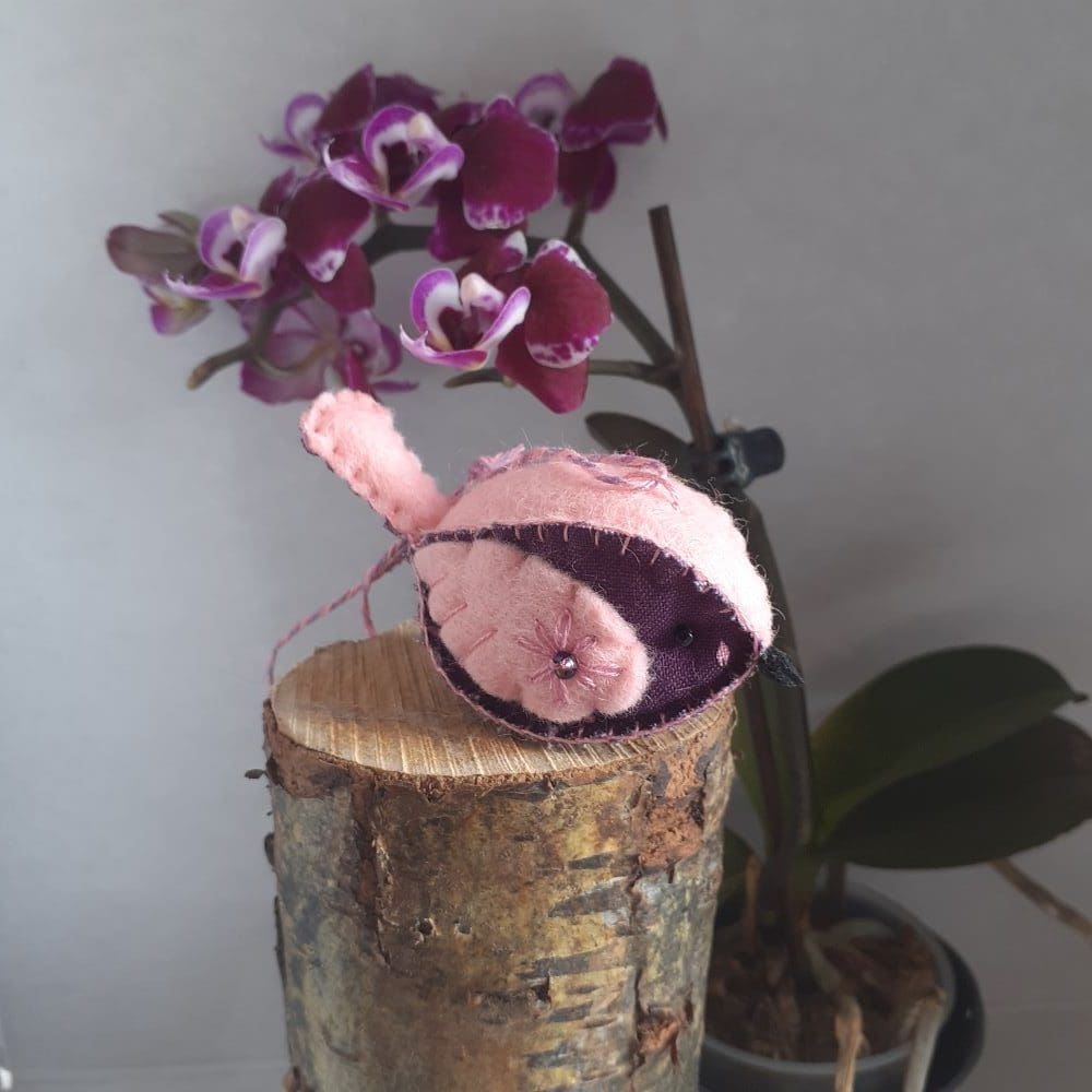 Purple felt and fabric bird decoration