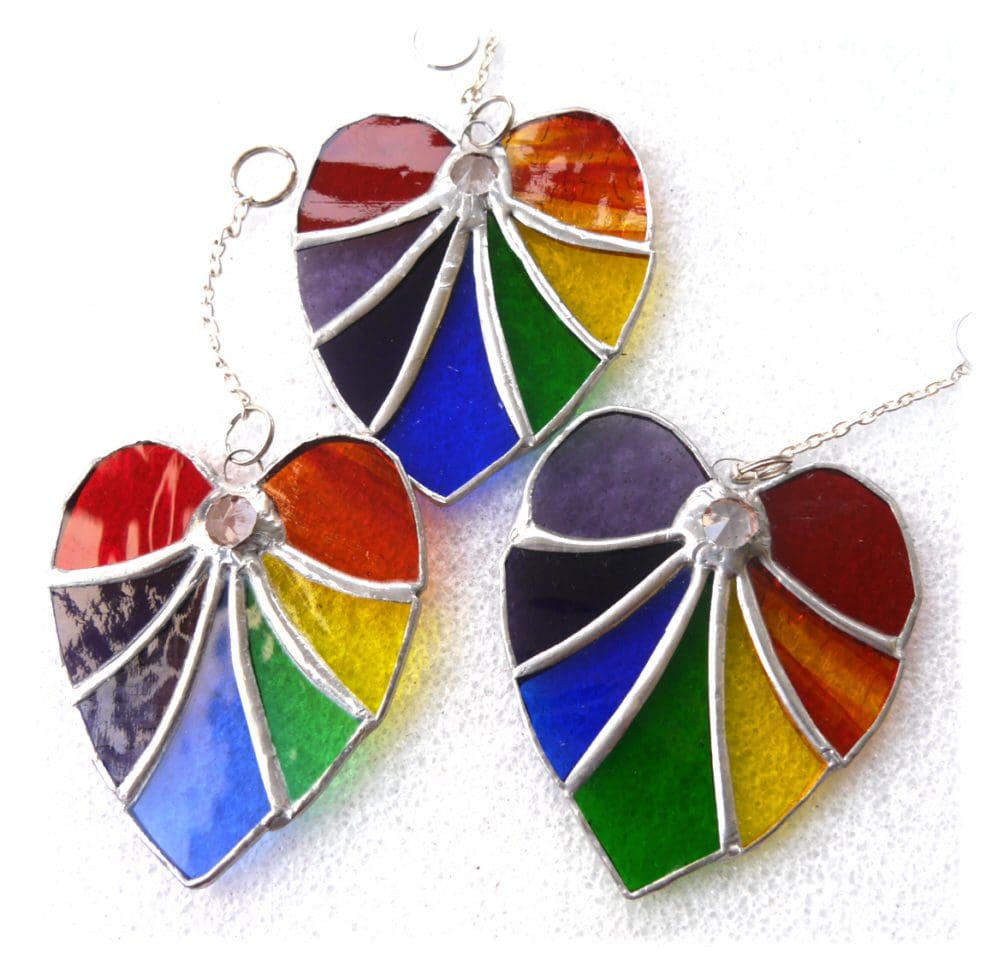 rainbow heart stained glass suncatcher
