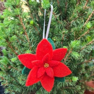 Hanging red needle felted poinsettia