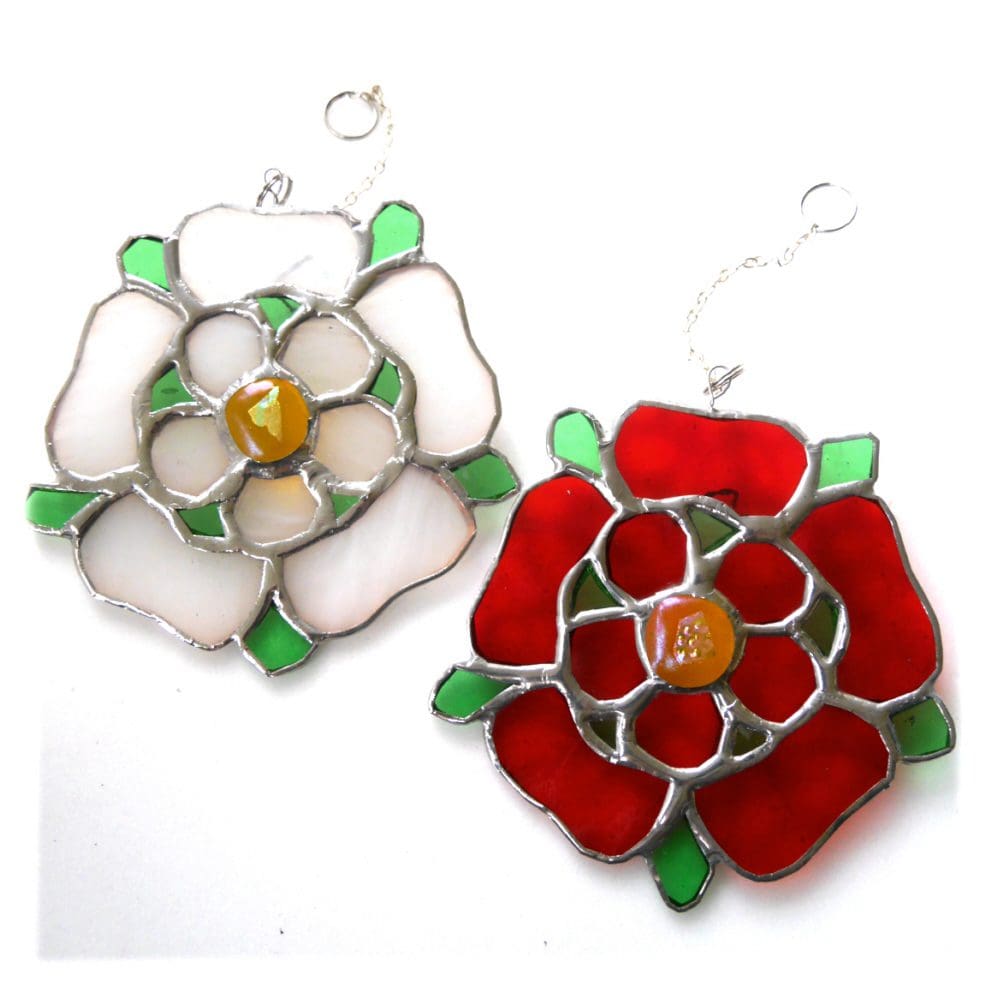 yorkshire lancashire white red rose stained glass suncatcher