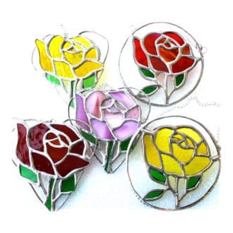 rose stained glass suncatcher ring heart pink red yellow