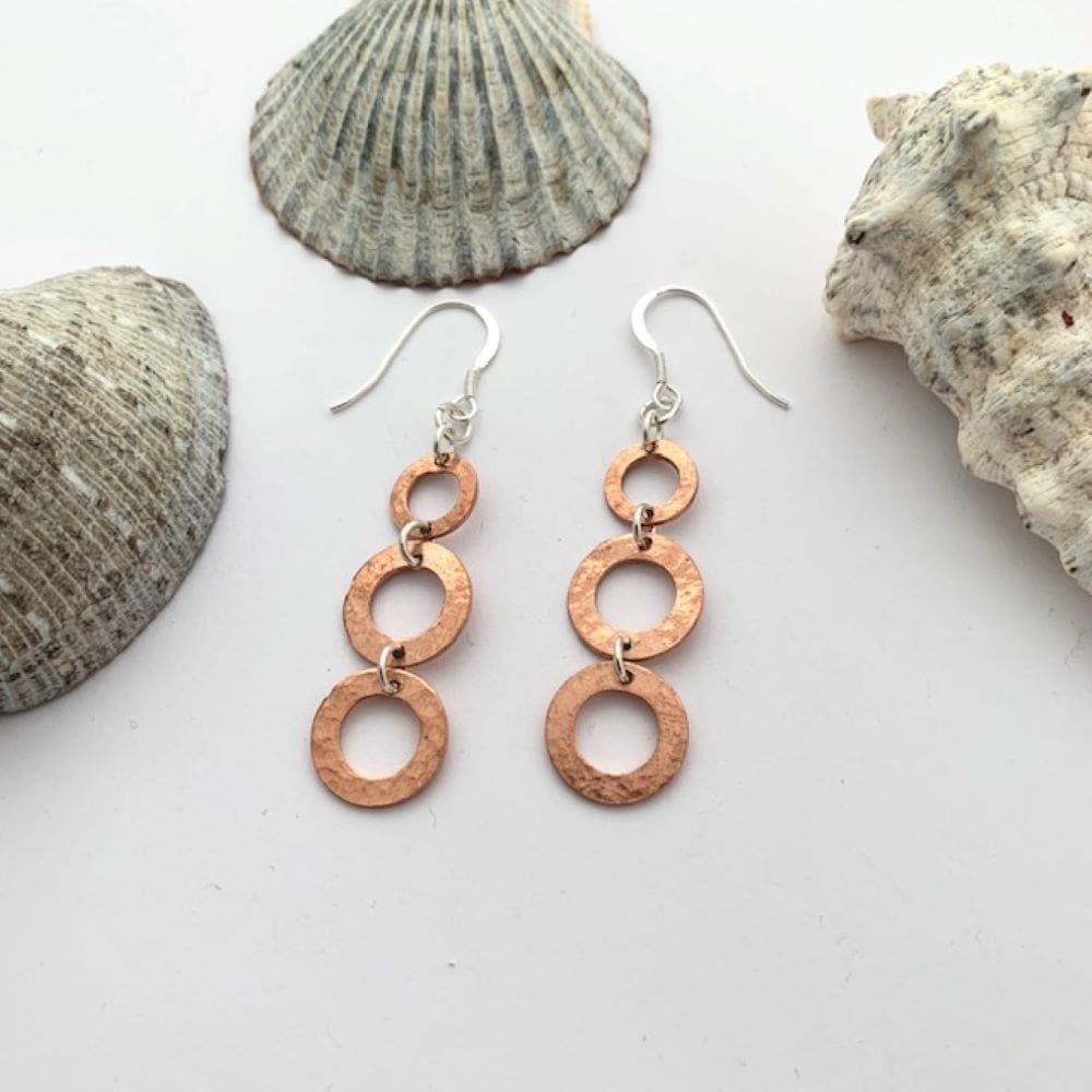 Rustic Copper Hoop Dangle Earrings