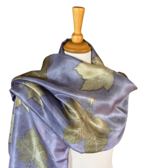 Purple Silk scarf Hand Dyed With Eco Printed Leaf Design