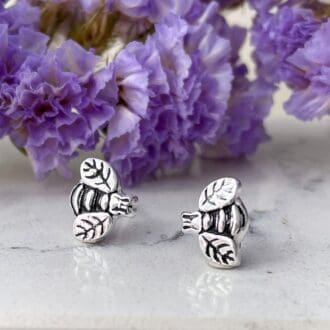 Silver bee earrings handmade in the uk