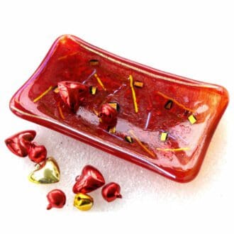 soap dish fused glass red dichroic