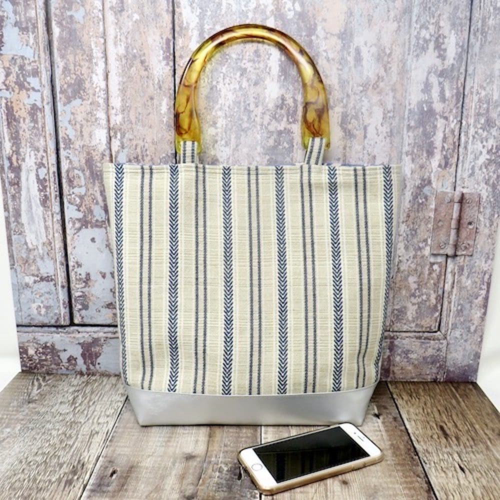 Handmade striped grab bag with acrylic handles