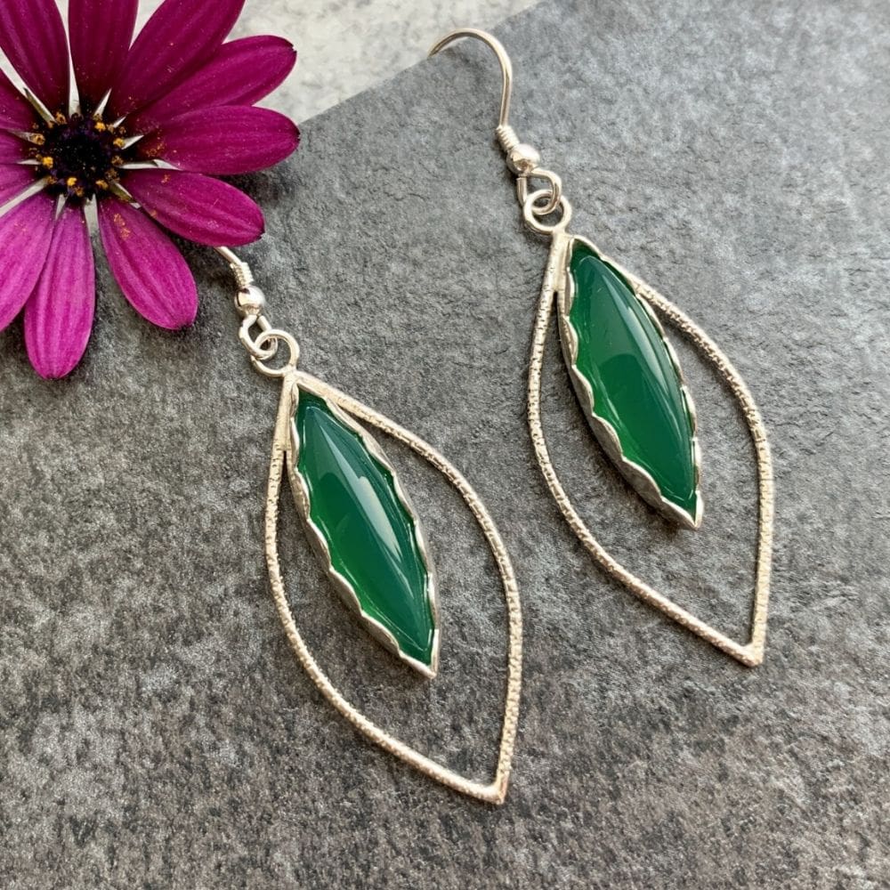 Green jade gemstone drop earrings