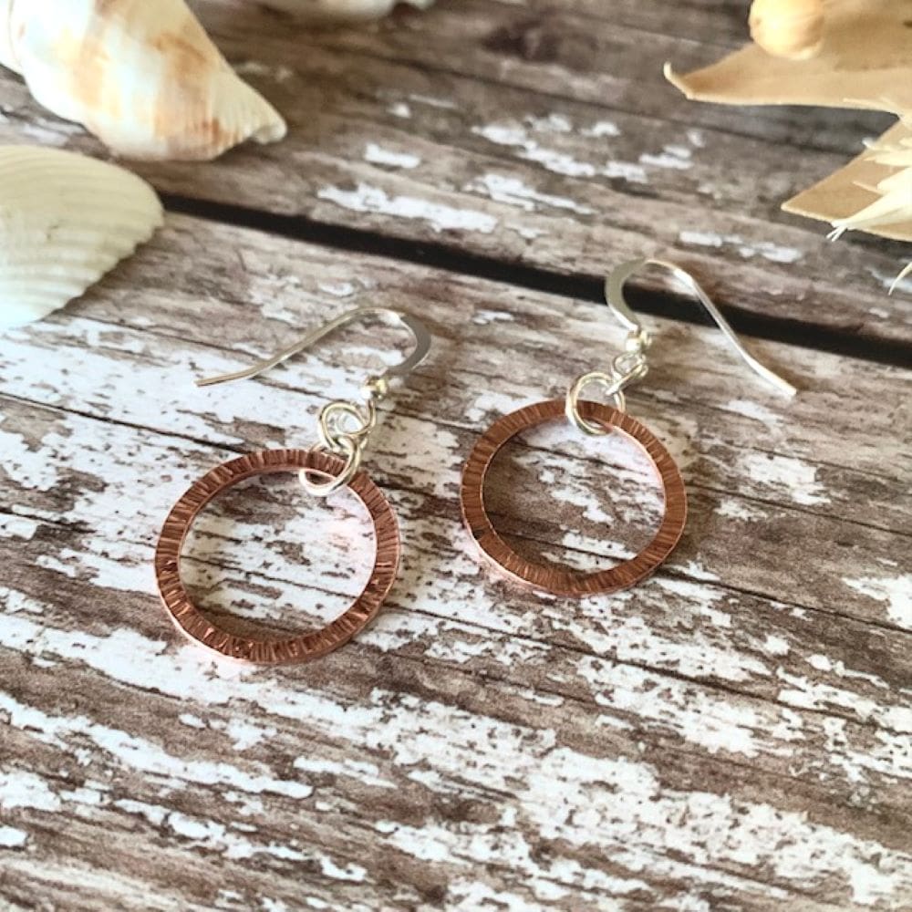 Textured Copper Dangle Hoop Earrings