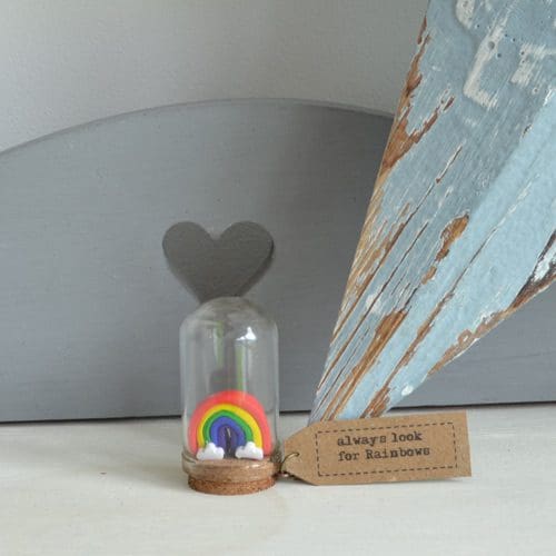 Miniature clay rainbow in cloche handmade motivational gift