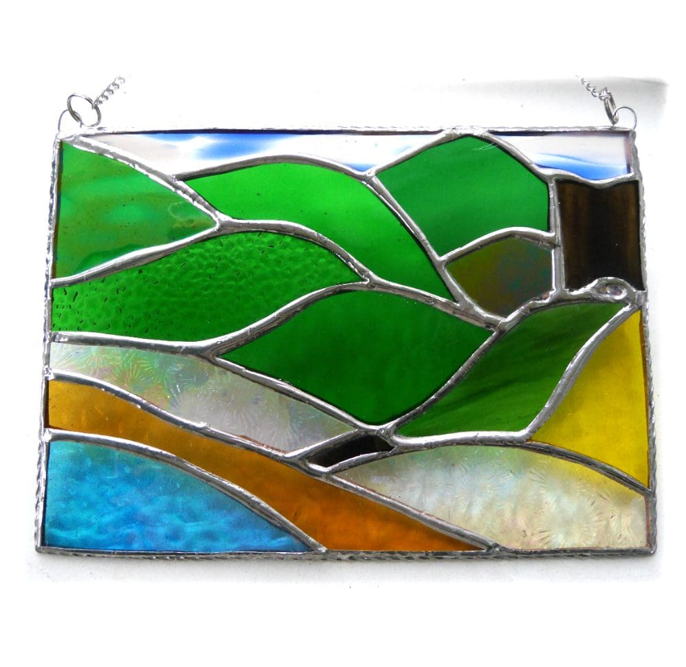 Welsh landscape mountains sea stained glass suncatcher picture