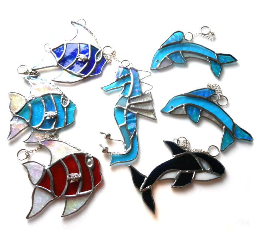 underwater stained glass suncatcher fish whale dolphin seahorse